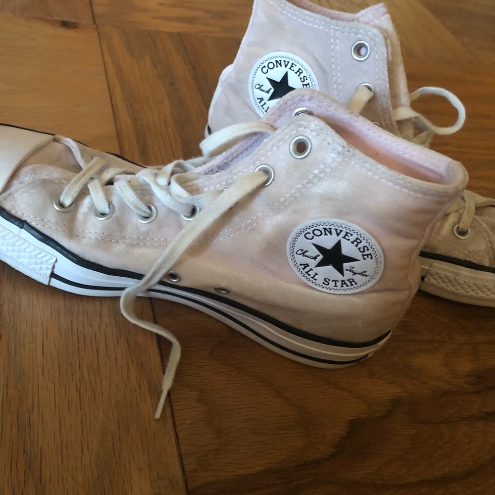 Baby Pink Velvet Converse with White Details